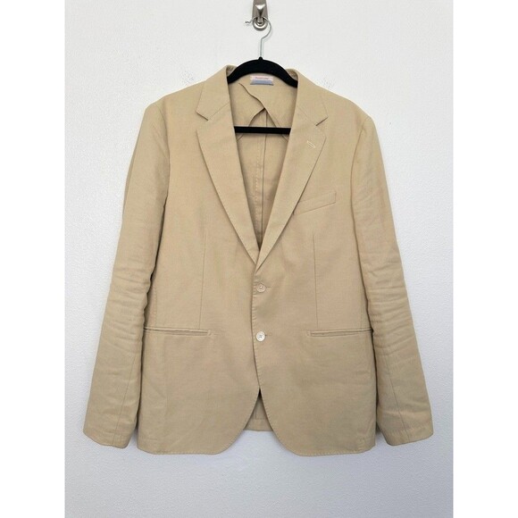 GANT Linen Cotton Unstructured Two Button Blazer Beige Tan Wedding Men's Size 52 - Picture 1 of 11